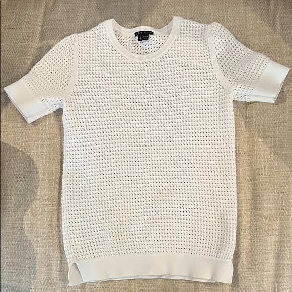 Theory White Short Sleeve Knit Sweater - Picture 1 of 6